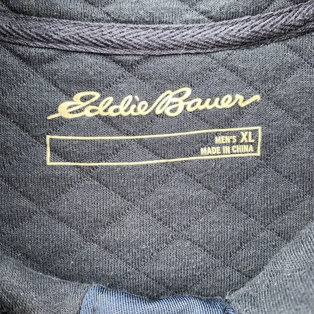 Eddie Bauer Sweater Mens XL Blue 1/4 Button Pull Over Preppy Waffle Quilted Golf
